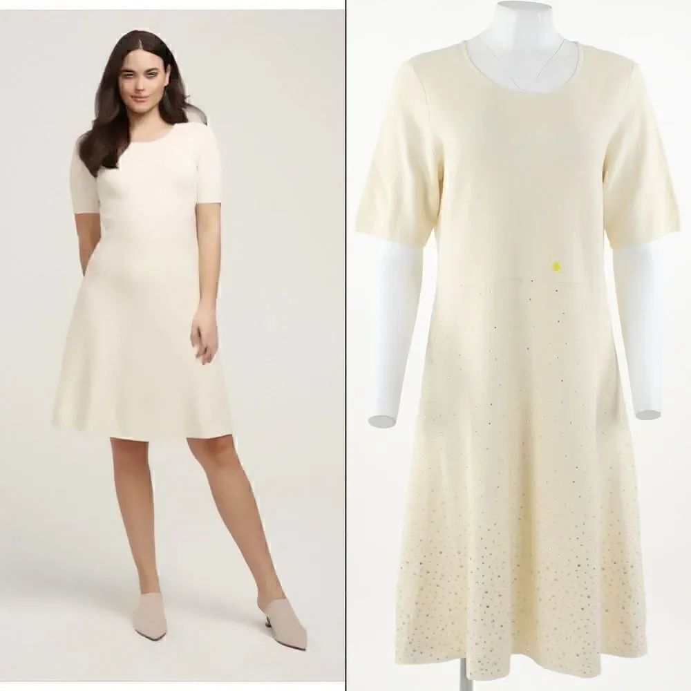 Anne Klein Embellished-Skirt A-Line Dress in Ivory